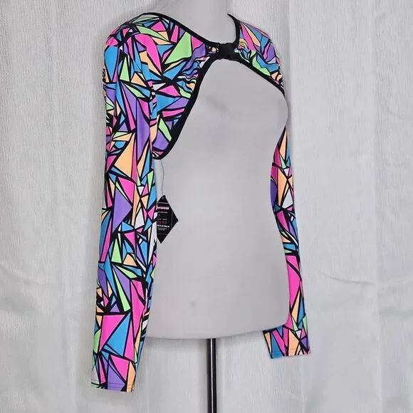 Rolita Couture Bold Colorful Neon Stained Glass Print Festival Buckle Crop Top - Picture 14 of 14